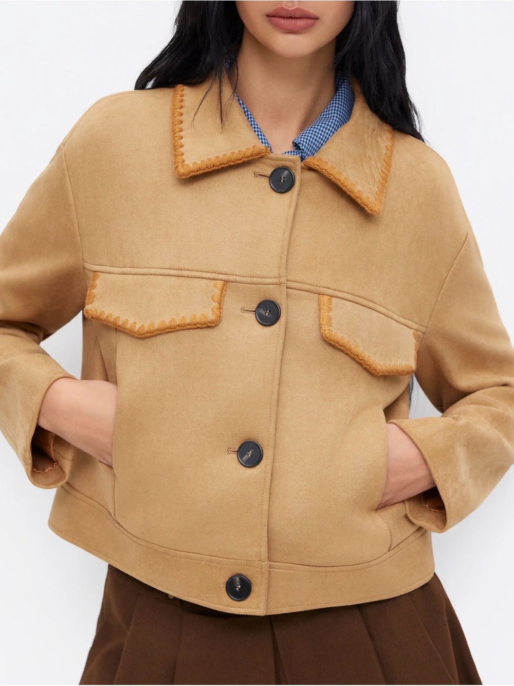 NWT - Cider Vegan Suede Button-Up Jacket in Tan